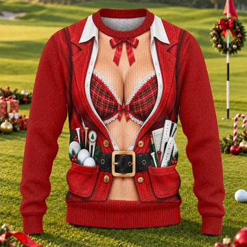 Plaid Bra Santa Suit Ugly Christmas Sweater, Christmas Golf Gift, Ugly Sweater Party