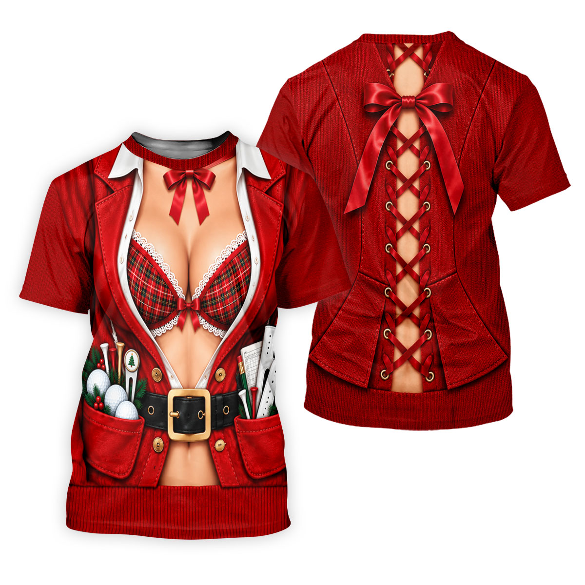 Plaid Bra Santa Suit Christmas Golf Shirt, Golf Gifts For Men, Mens Golf Clothing