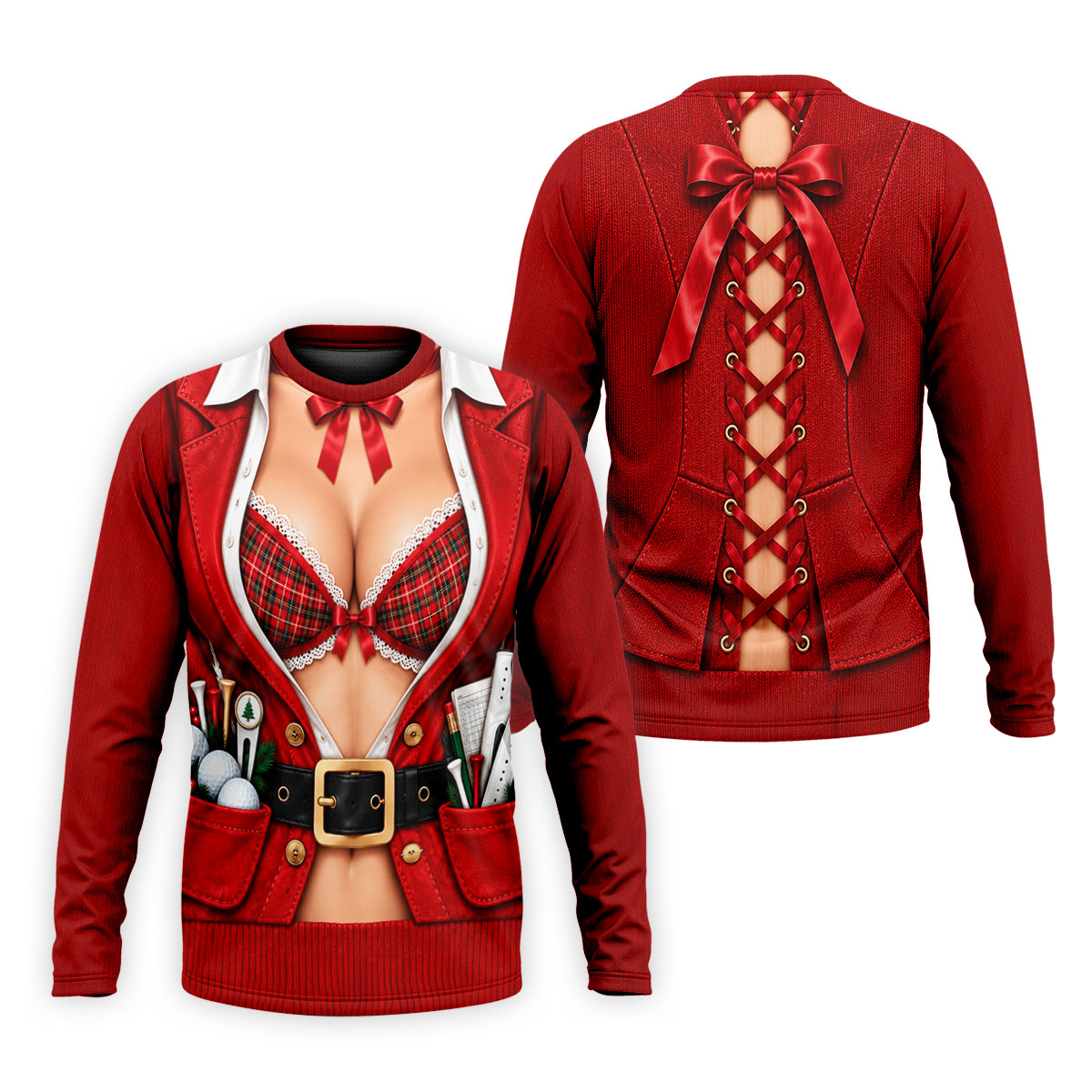 Plaid Bra Santa Suit Christmas Golf Shirt, Golf Gifts For Men, Mens Golf Clothing