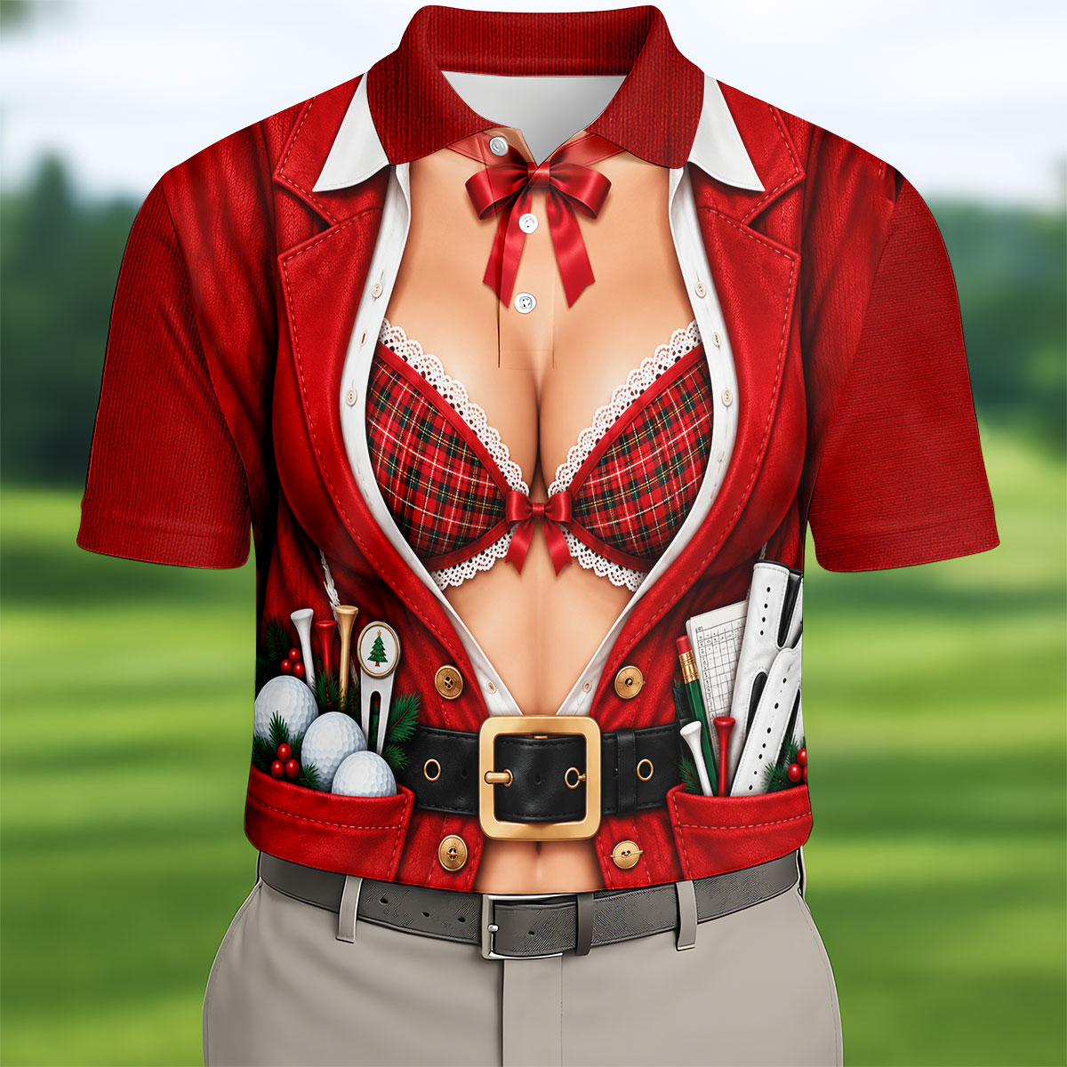 Plaid Bra Santa Suit Christmas Golf Shirt, Golf Gifts For Men, Mens Golf Clothing