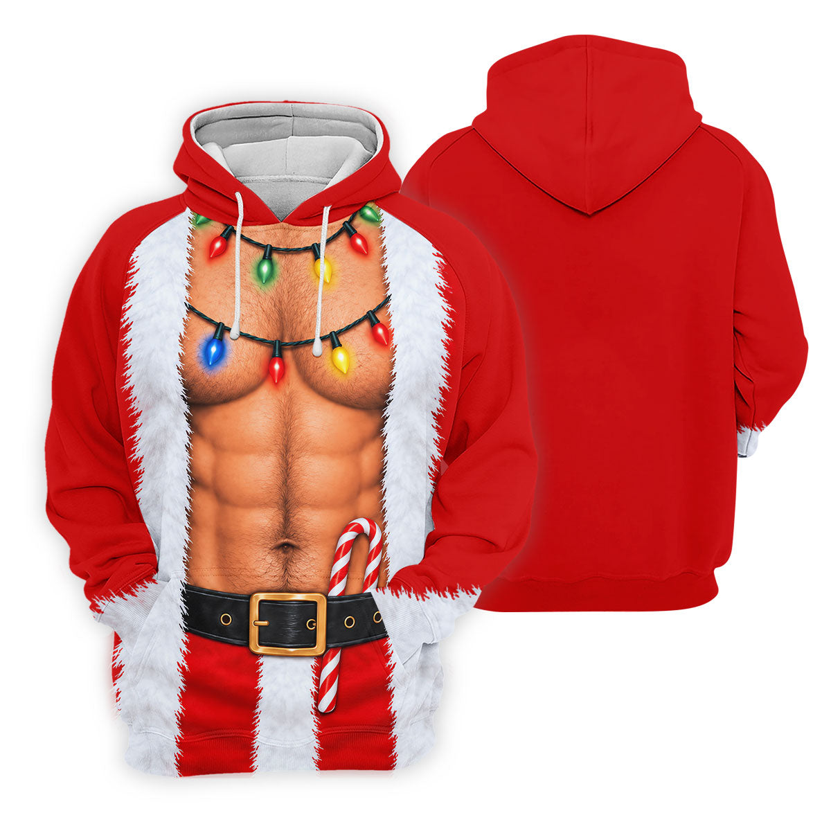 Santa Abs Lights Candy Cane Christmas Golf Shirt, Mens Golf Polo, Golf Shirts For Men