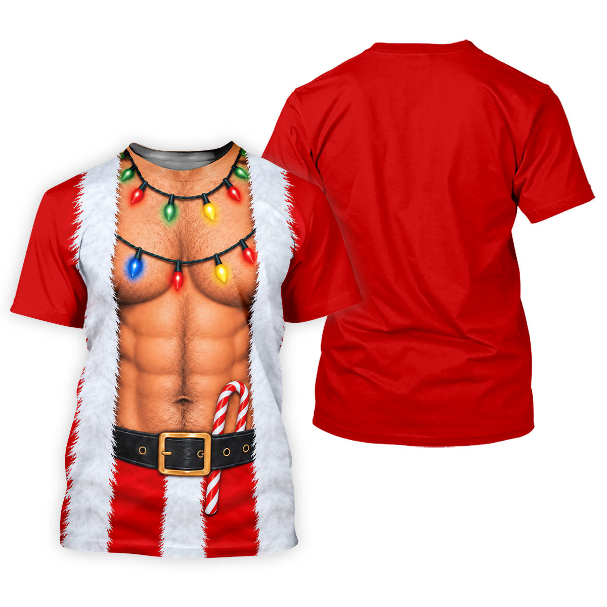 Santa Abs Lights Candy Cane Christmas Golf Shirt, Womens Golf Tops, Ladies Golf Tops