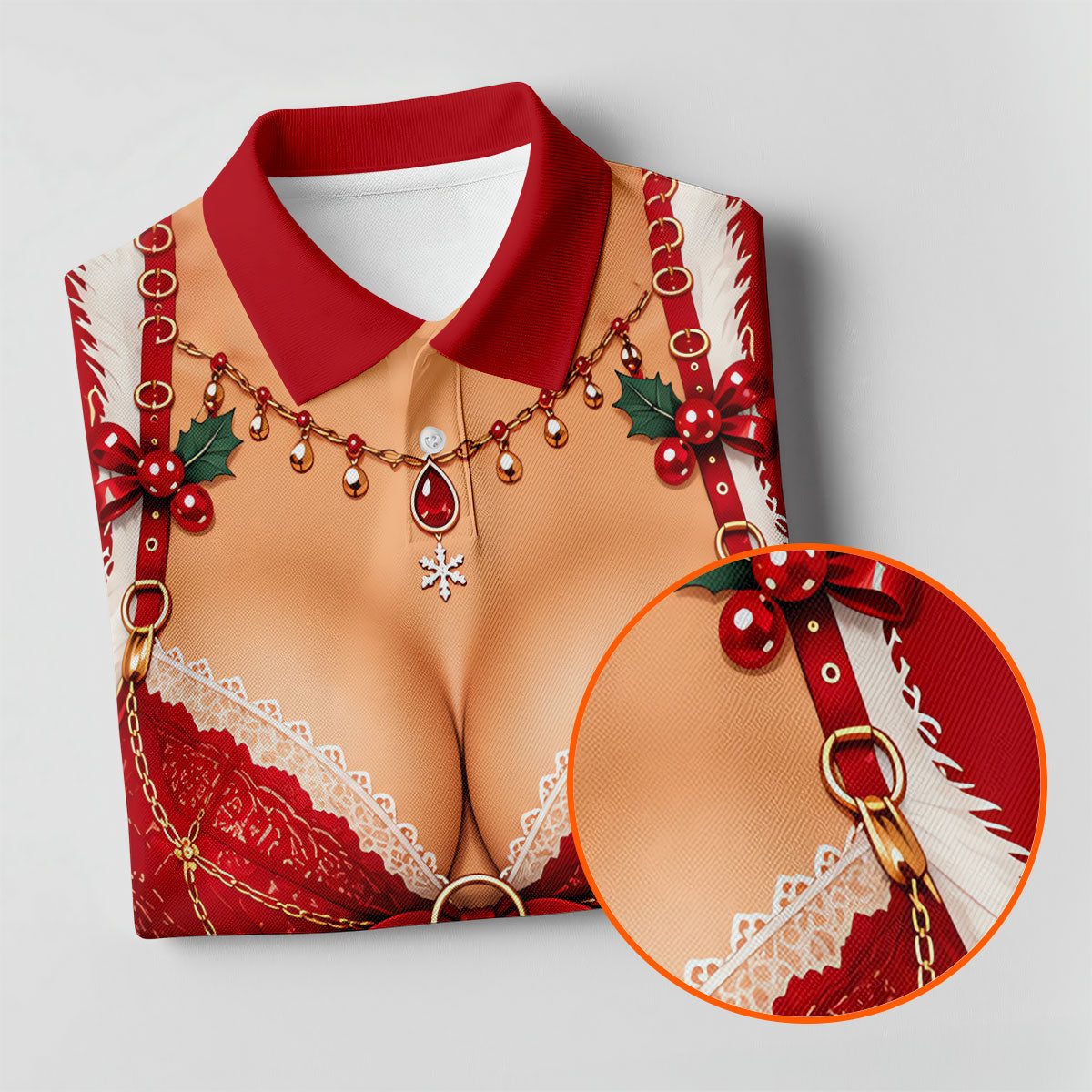 Red Lace Bra Harness Santa Christmas Golf Shirt, Mens Golf Apparel, Golf Polo For Men