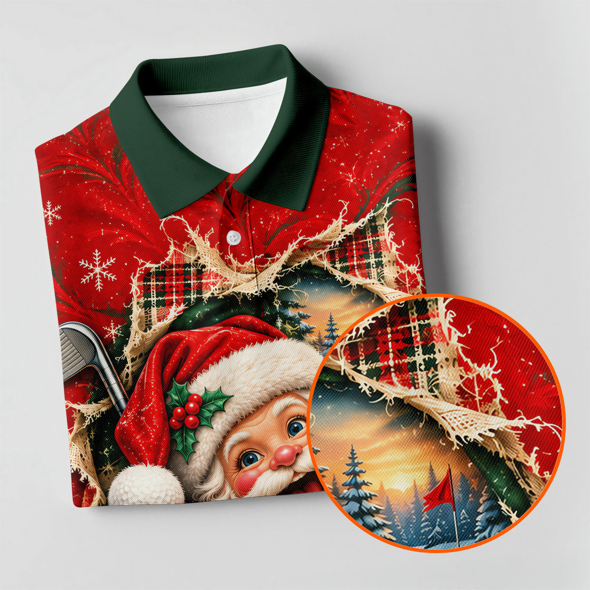 Santa Breaks Through Plaid Christmas Golf Shirt, Golf Gifts For Men, Mens Golf Polo