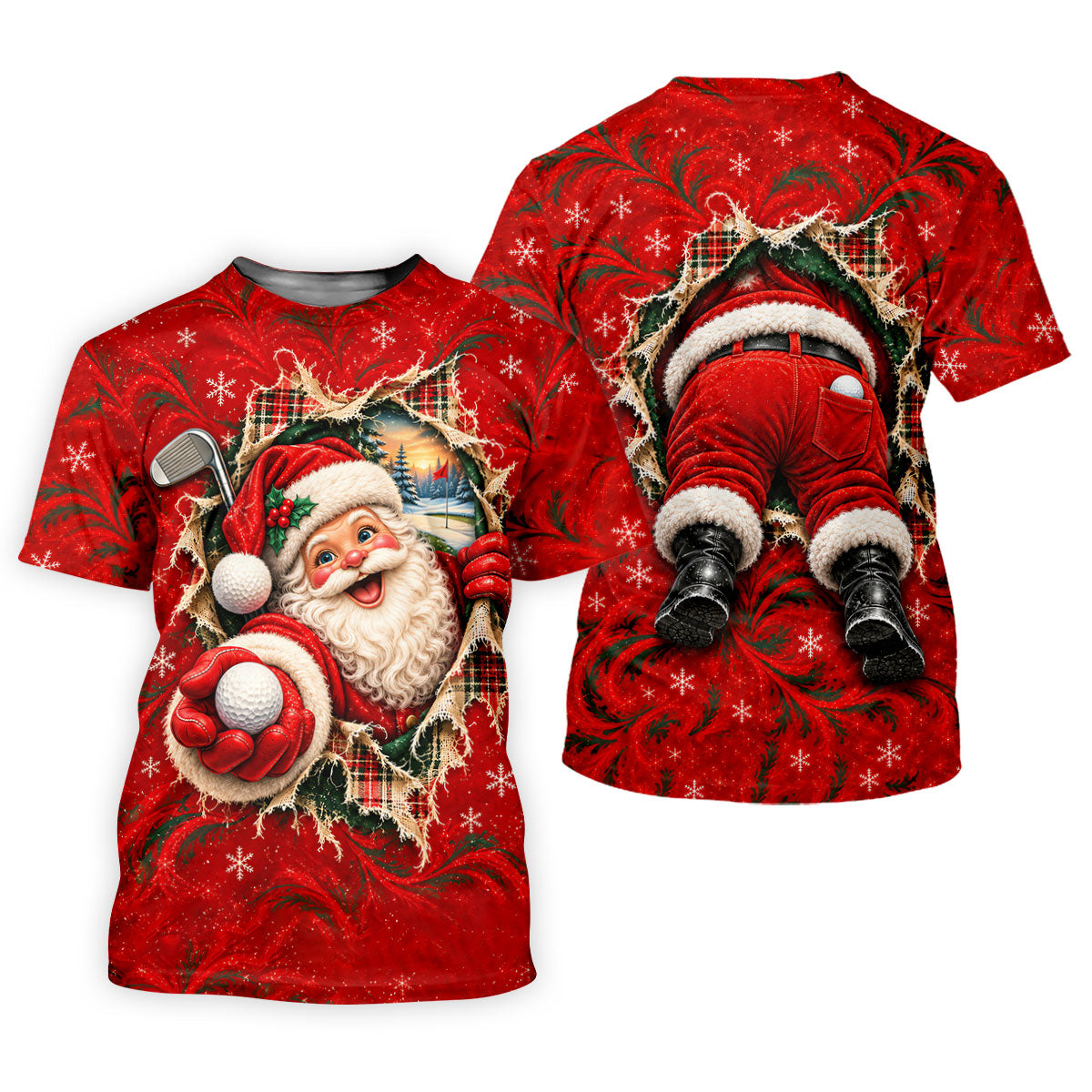 Santa Breaks Through Plaid Christmas Golf Shirt, Golf Gifts For Men, Mens Golf Polo