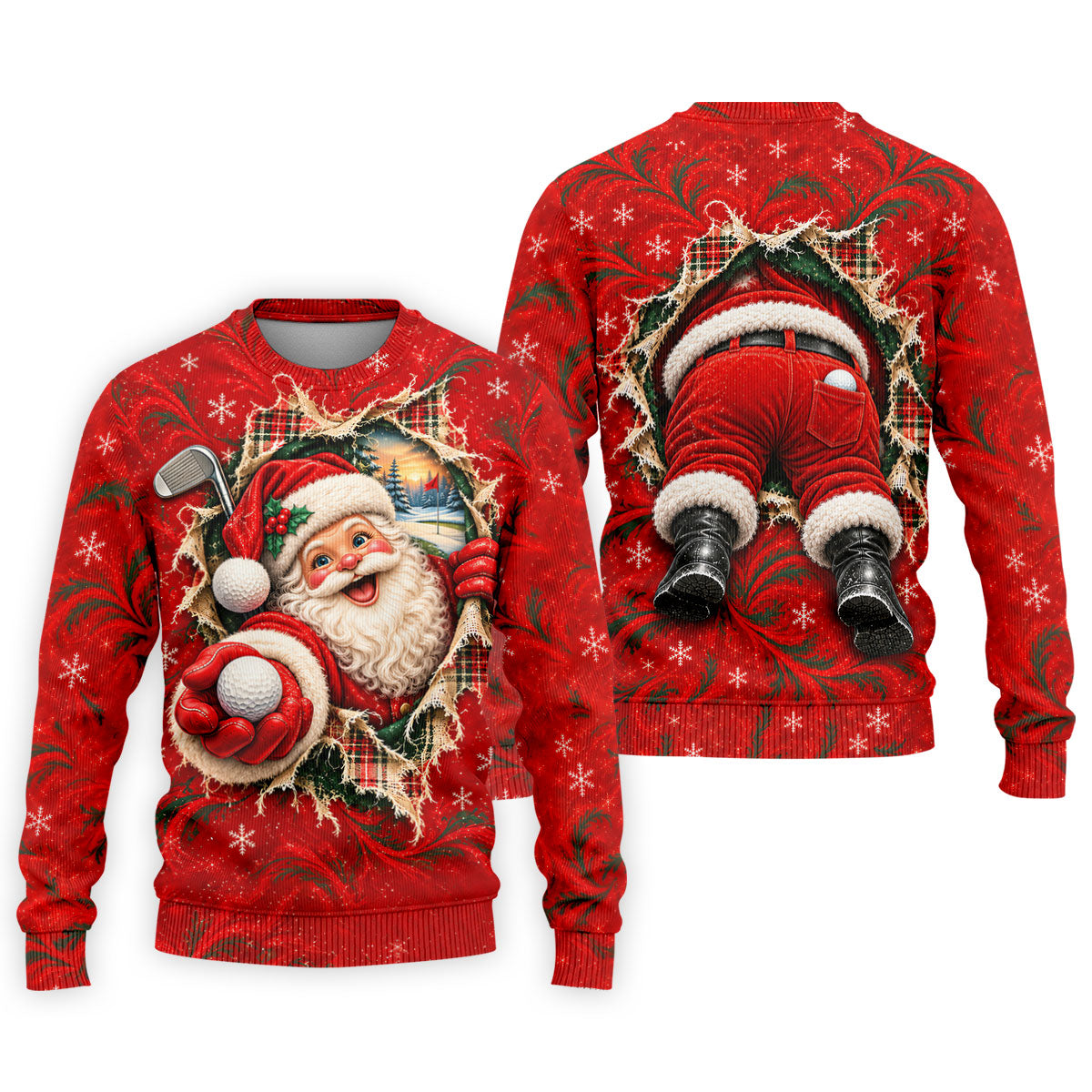 Santa Breaks Through Plaid Christmas Golf Shirt, Golf Gifts For Men, Mens Golf Polo