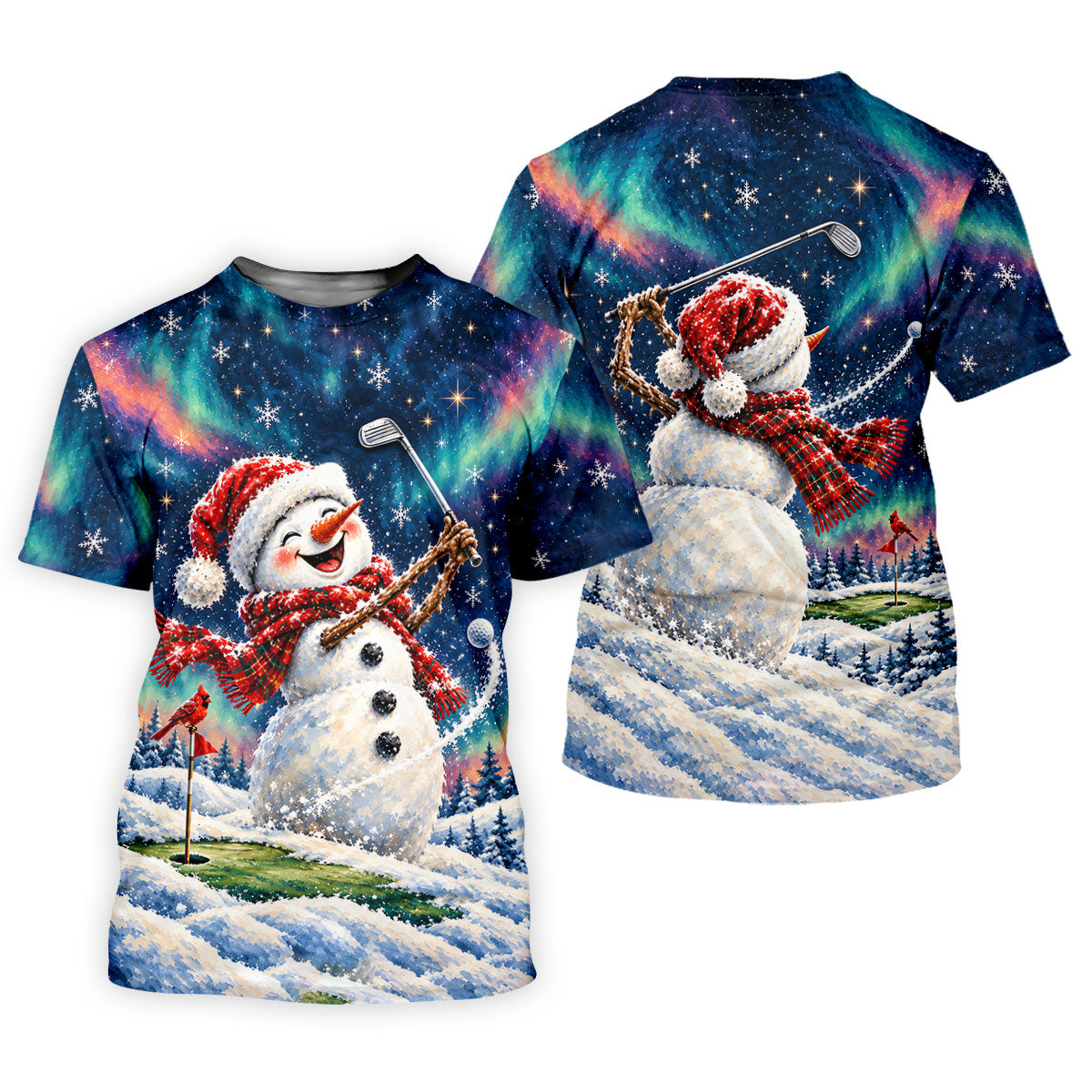 Aurora Snowman Golfer Christmas Golf Shirt, Funny Mens Golf Shirts, Mens Golf Apparel