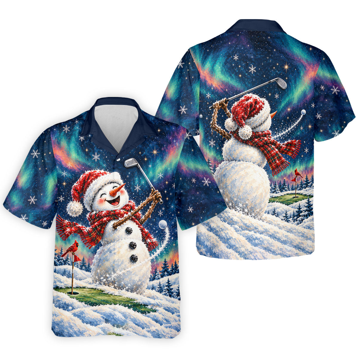 Aurora Snowman Golfer Christmas Golf Shirt, Funny Mens Golf Shirts, Mens Golf Apparel