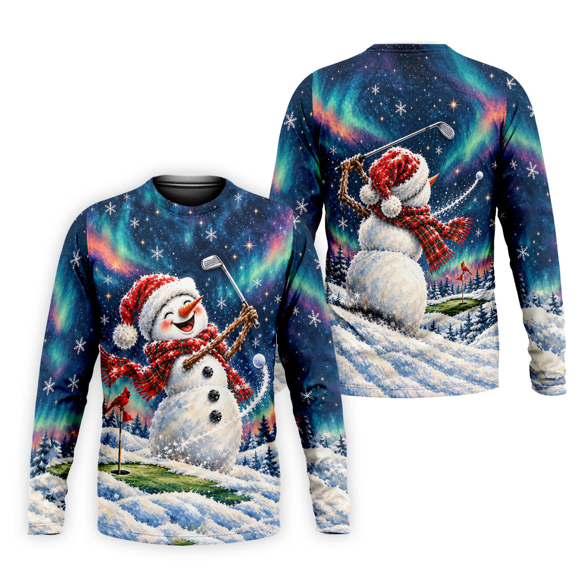 Aurora Snowman Golfer Christmas Golf Shirt, Funny Mens Golf Shirts, Mens Golf Apparel