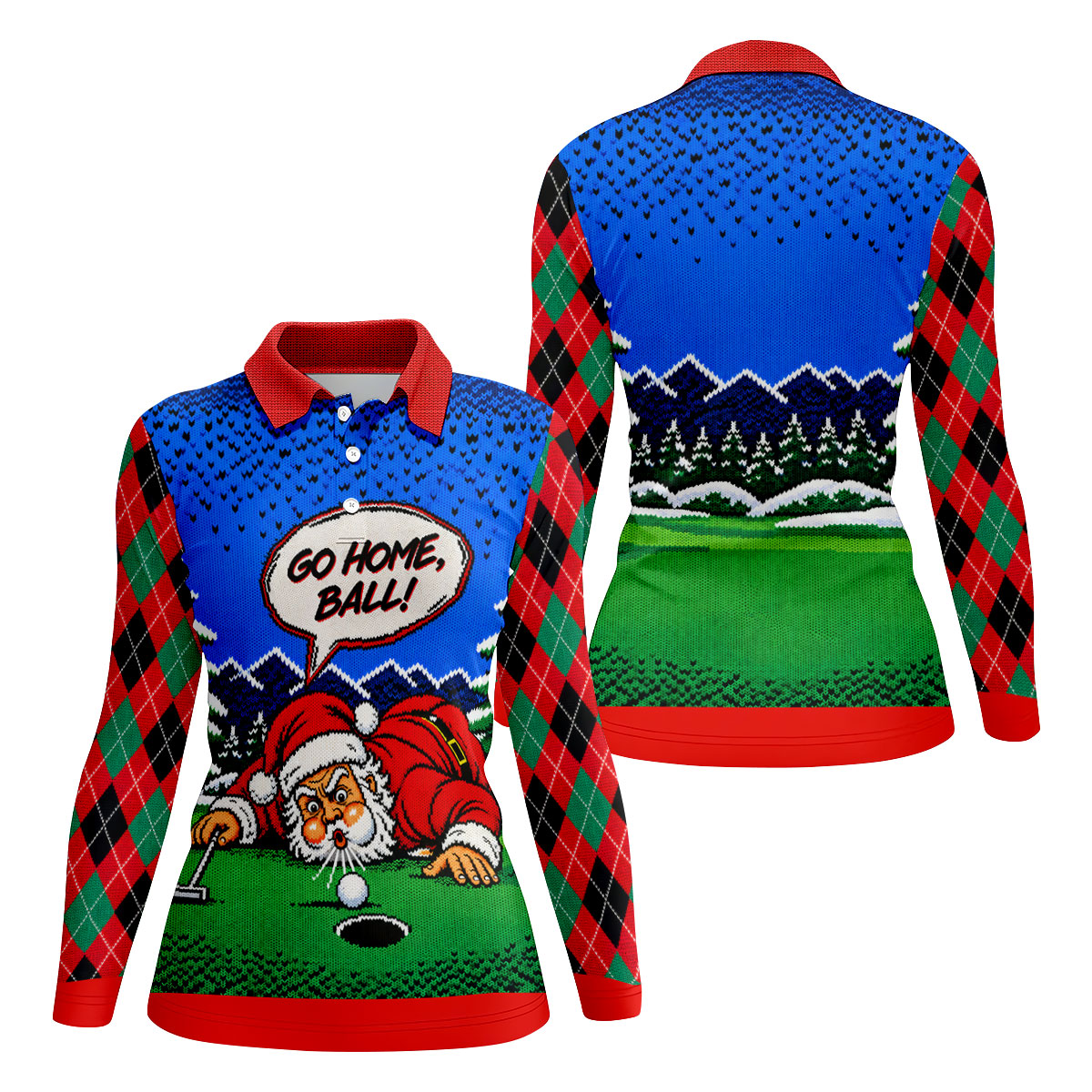 Go Home Ball Santa Putting Christmas Golf Shirt, Ladies Golf Tops, Ladies Golf Shirts