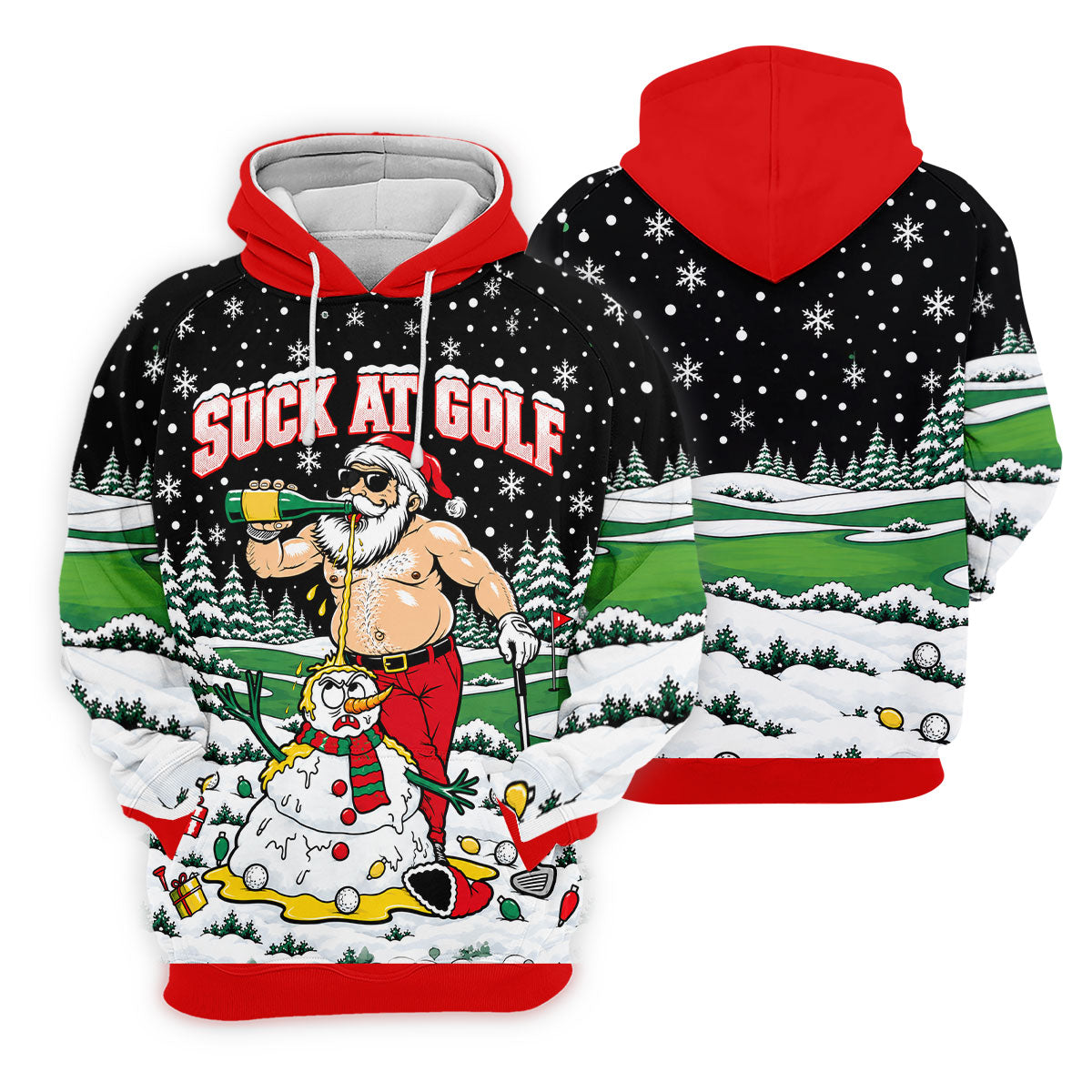 Suck At Golf Santa Beer Christmas Golf Shirt, Funny Mens Golf Shirts, Mens Golf Polo