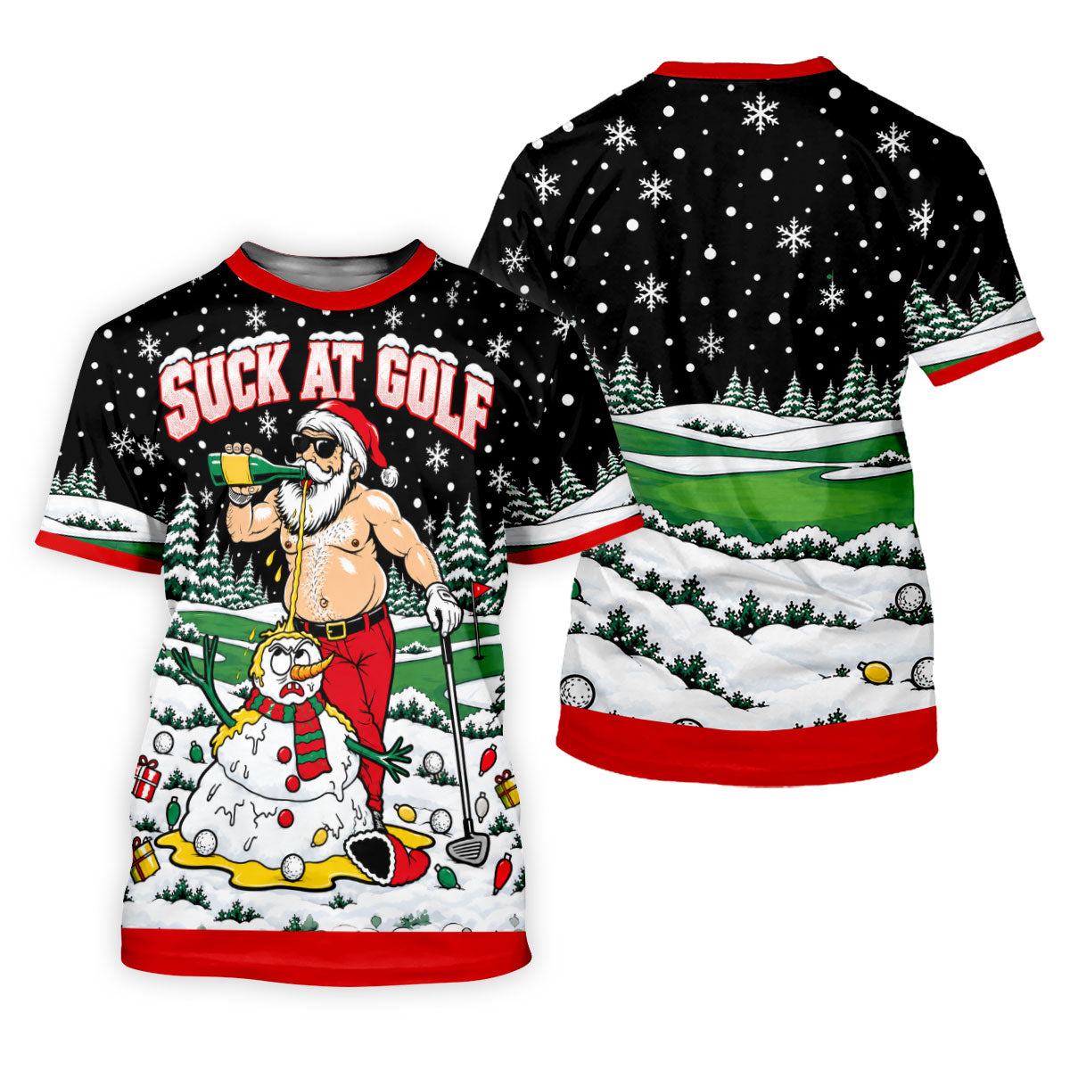 Suck At Golf Santa Beer Christmas Golf Shirt, Womens Golf Shirts, Ladies Golf Apparel