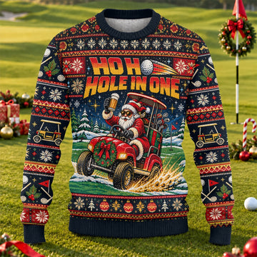 Ho Ho Hole In One Santa Ugly Christmas Sweater, Golf Lover Gifts, Christmas Gifts