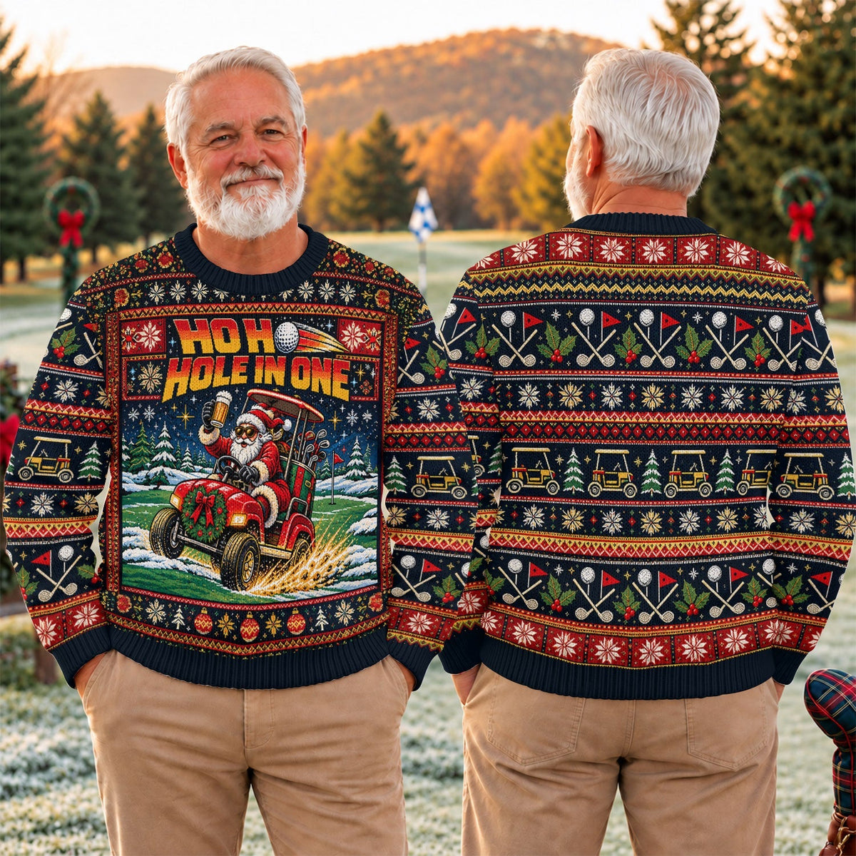 Ho Ho Hole In One Santa Ugly Christmas Sweater, Golf Lover Gifts, Christmas Gifts