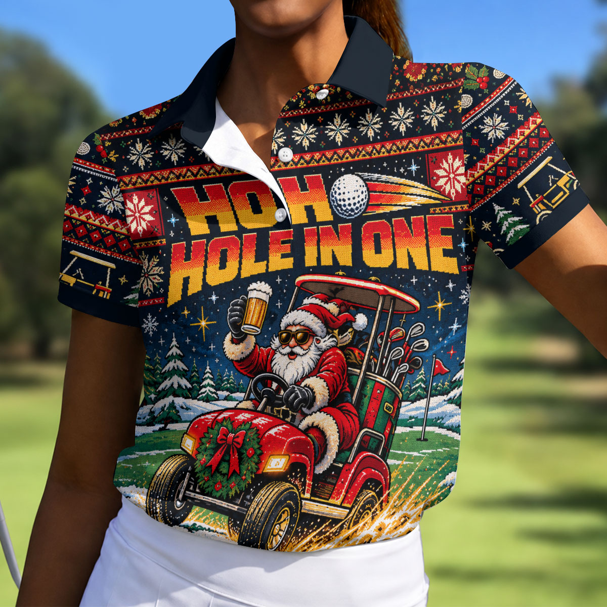 Ho Ho Hole In One Santa Christmas Golf Shirt, Womens Golf Tops, Golf Gifts For Women