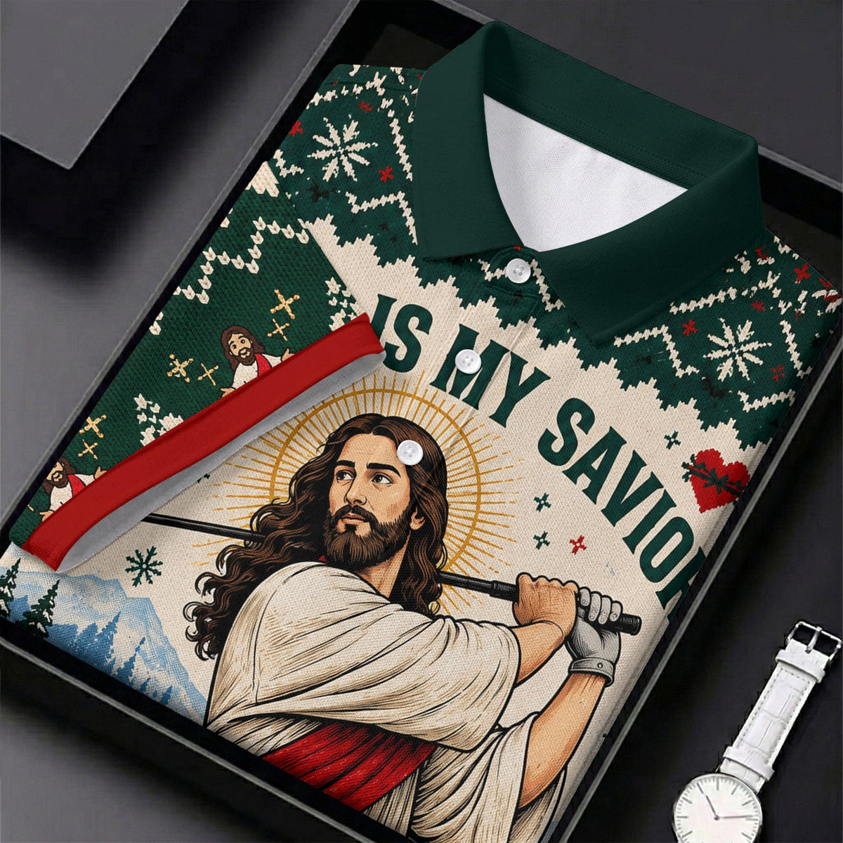 Jesus Savior Golf Therapy Christmas Golf Shirt, Mens Golf Shirts, Mens Golf Apparel