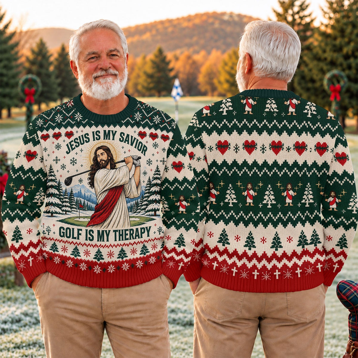 Jesus Savior Golf Therapy Ugly Christmas Sweater, Ugly Sweater Party, Funny Xmas Gift