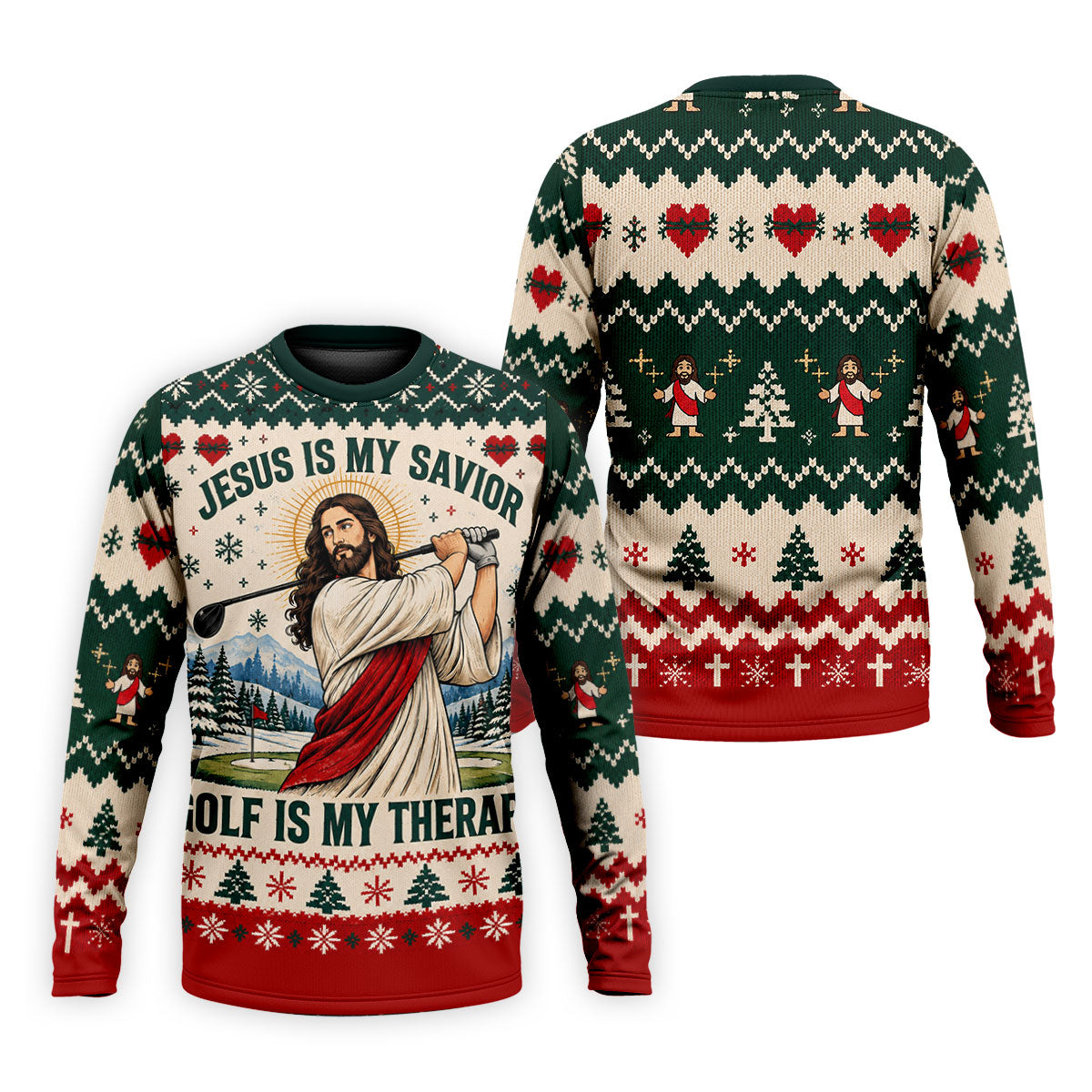 Jesus Savior Golf Therapy Christmas Golf Shirt, Mens Golf Shirts, Mens Golf Apparel