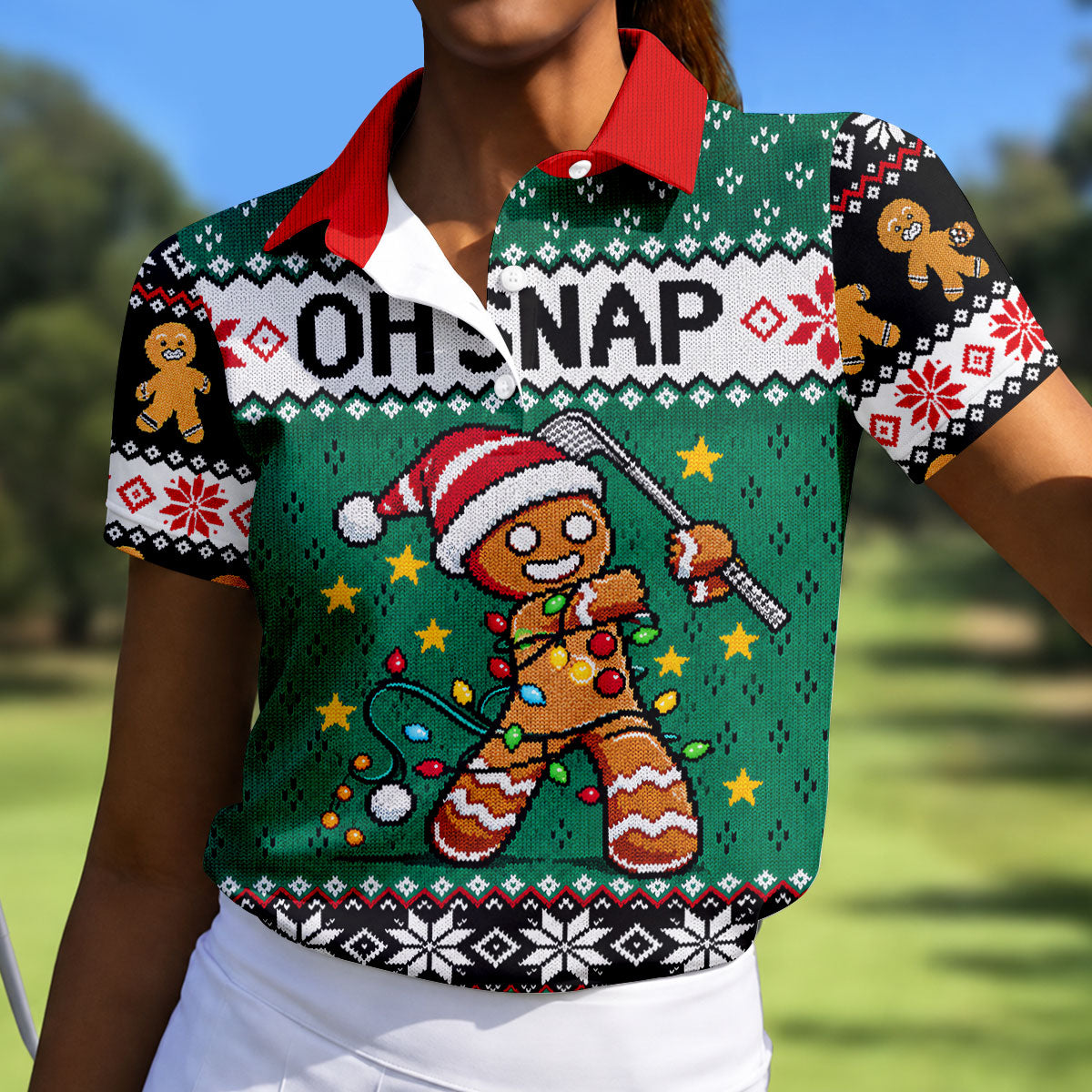 Oh Snap Gingerbread Christmas Golf Shirt, Golf Gifts For Women, Ladies Golf Tops