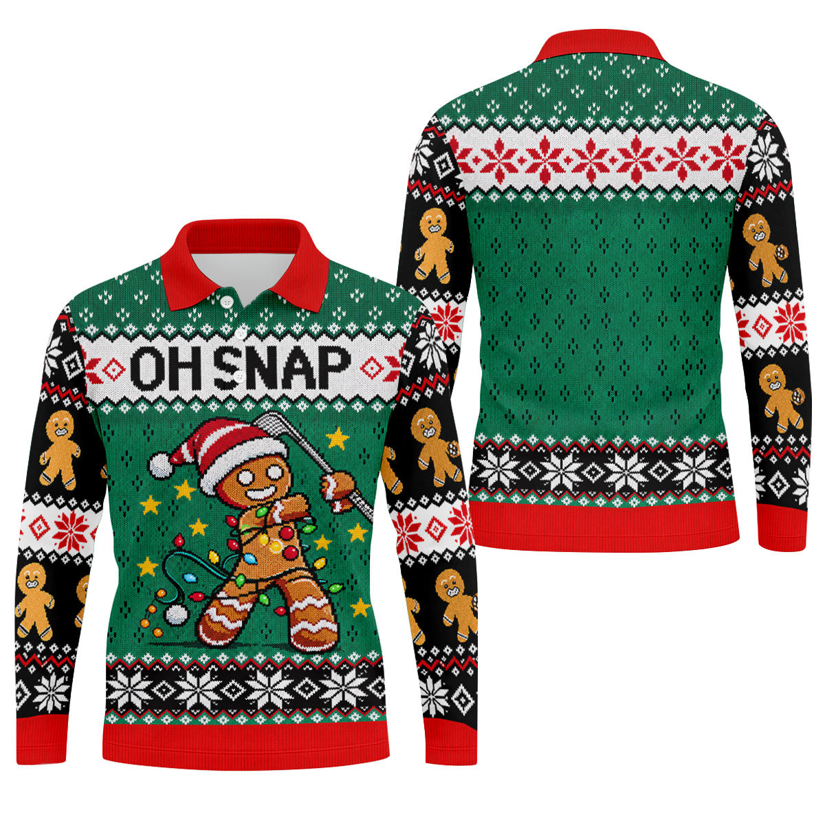 Oh Snap Gingerbread Christmas Golf Shirt, Mens Holiday Golf Shirts, Golf Polo For Men