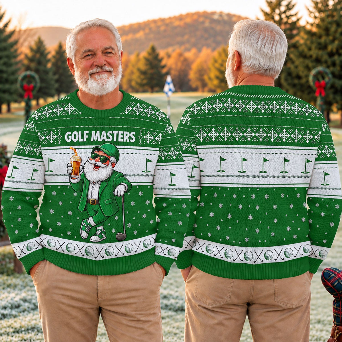 Green Jacket Santa Beer Ugly Christmas Sweater, Christmas Golf Gift, Golf Lover Gifts