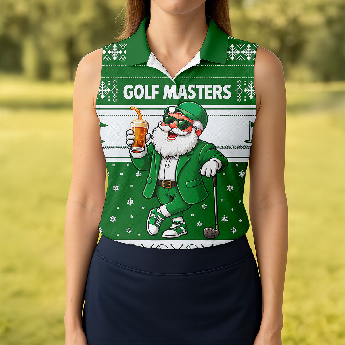 Green Jacket Santa Beer Christmas Golf Shirt, Golf Shirts For Women, Womens Golf Tops