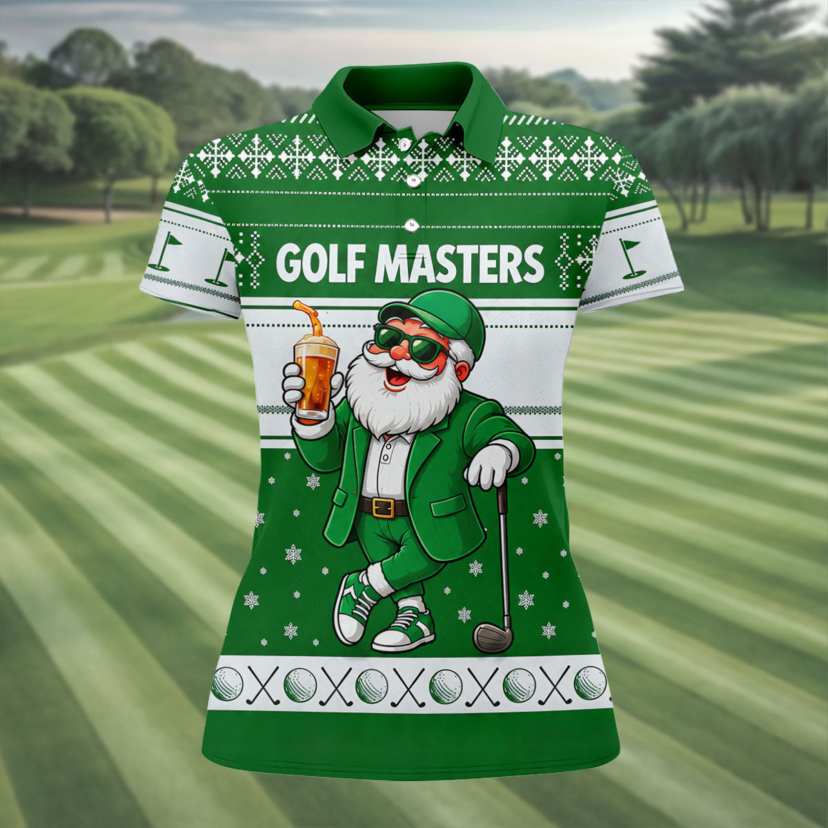 Green Jacket Santa Beer Christmas Golf Shirt, Golf Shirts For Women, Womens Golf Tops