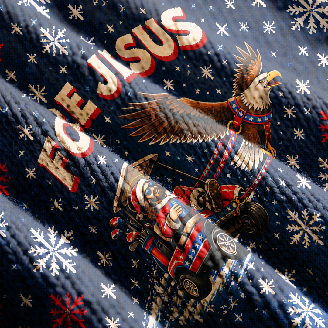 Fore Jesus Eagle Flag Ugly Christmas Sweater, Golf Lover Gifts, Funny Holiday Sweater