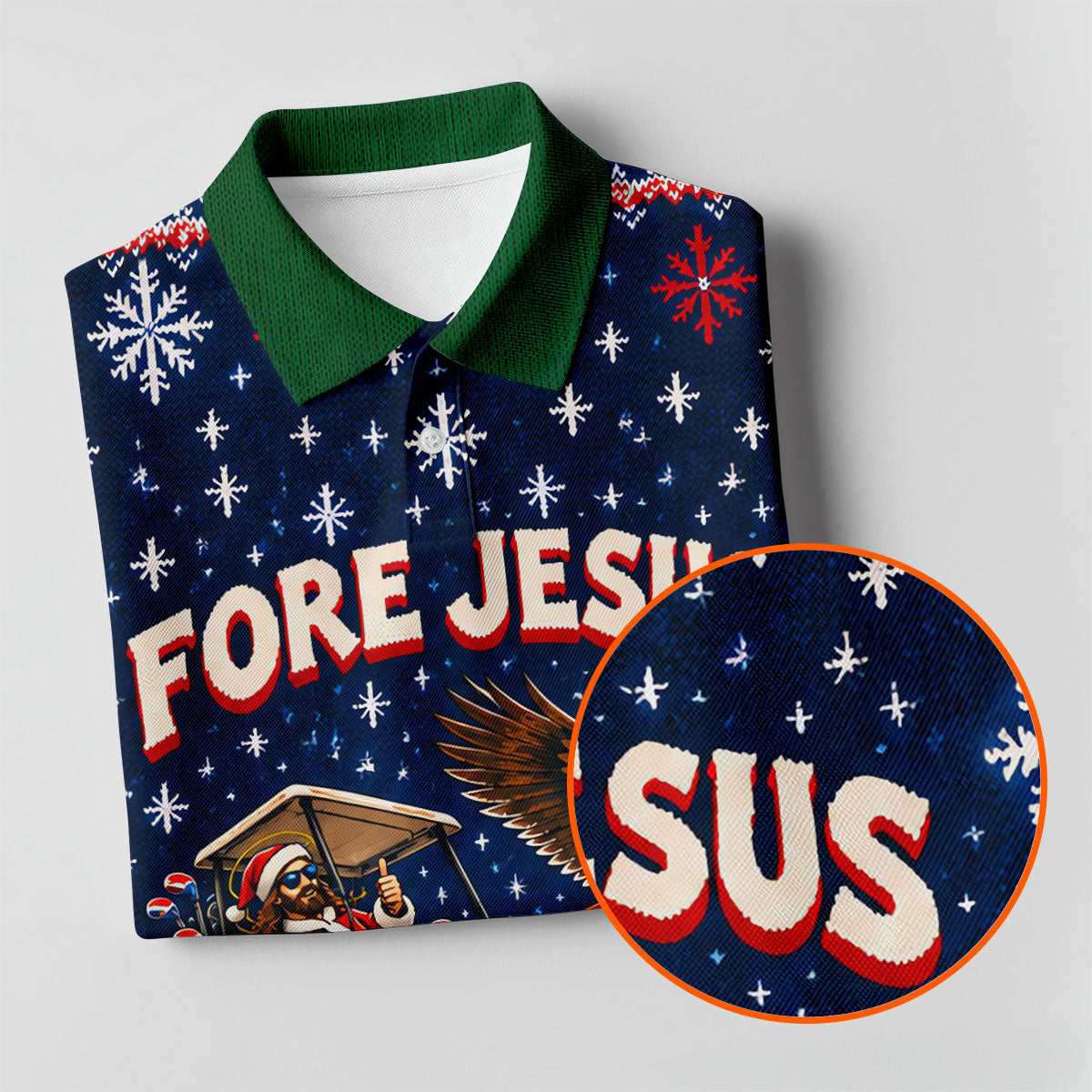 Fore Jesus Eagle Flag Christmas Golf Shirt, Golf Shirts For Men, Mens Golf Shirts
