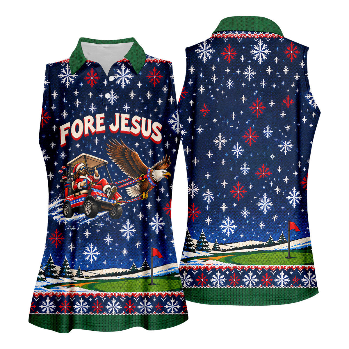 Fore Jesus Eagle Flag Christmas Golf Shirt, Womens Golf Clothing, Womens Golf Apparel