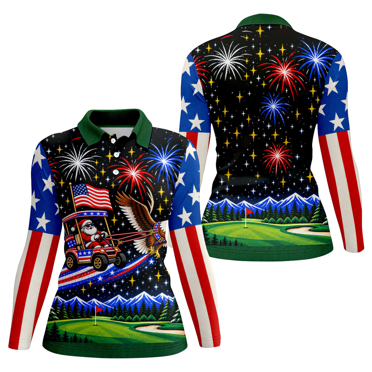 Eagle Santa Golf Cart Christmas Golf Shirt, Ladies Golf Shirts, Golf Shirts For Women