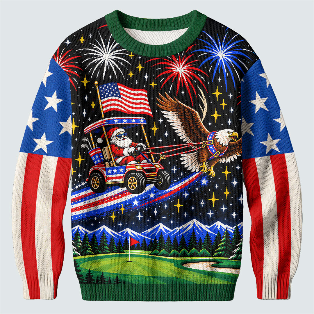 Eagle Santa Golf Cart Ugly Christmas Sweater, Funny Christmas Outfit, Funny Xmas Gift