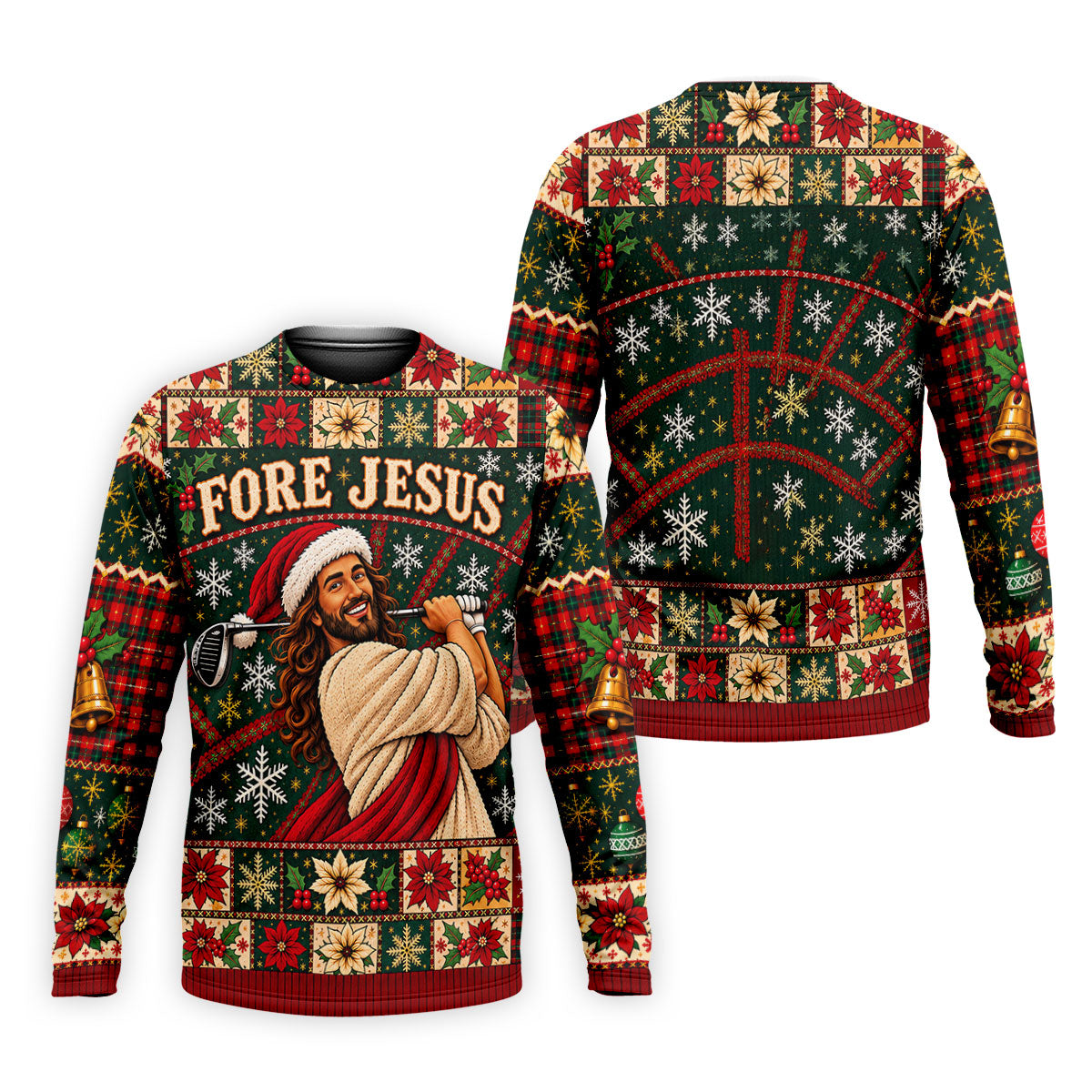 Fore Jesus Santa Hat Christmas Golf Shirt, Mens Golf Shirts, Mens Holiday Golf Shirts
