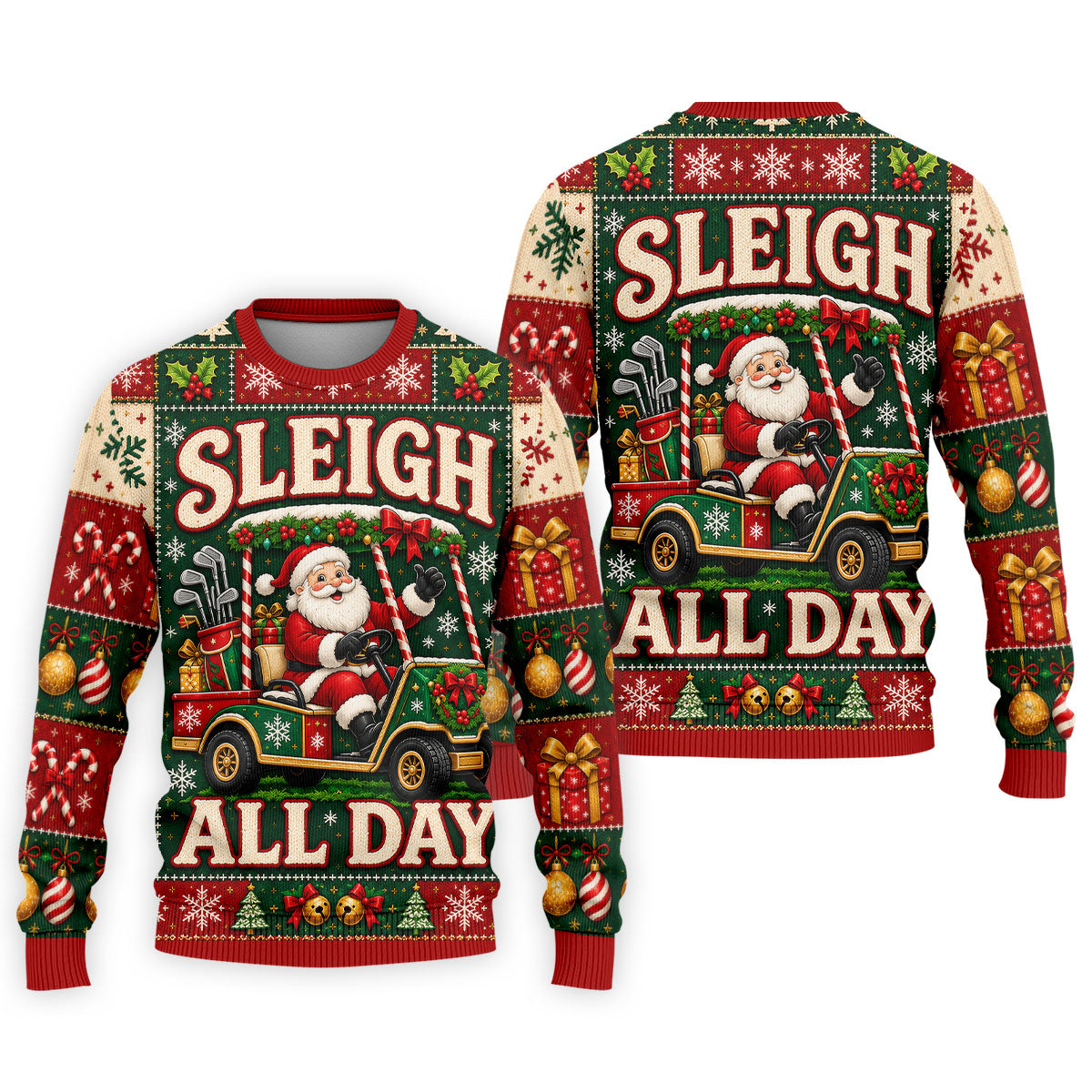 Sleigh All Day Santa Christmas Golf Shirt, Golf Gifts For Men, Funny Mens Golf Shirts