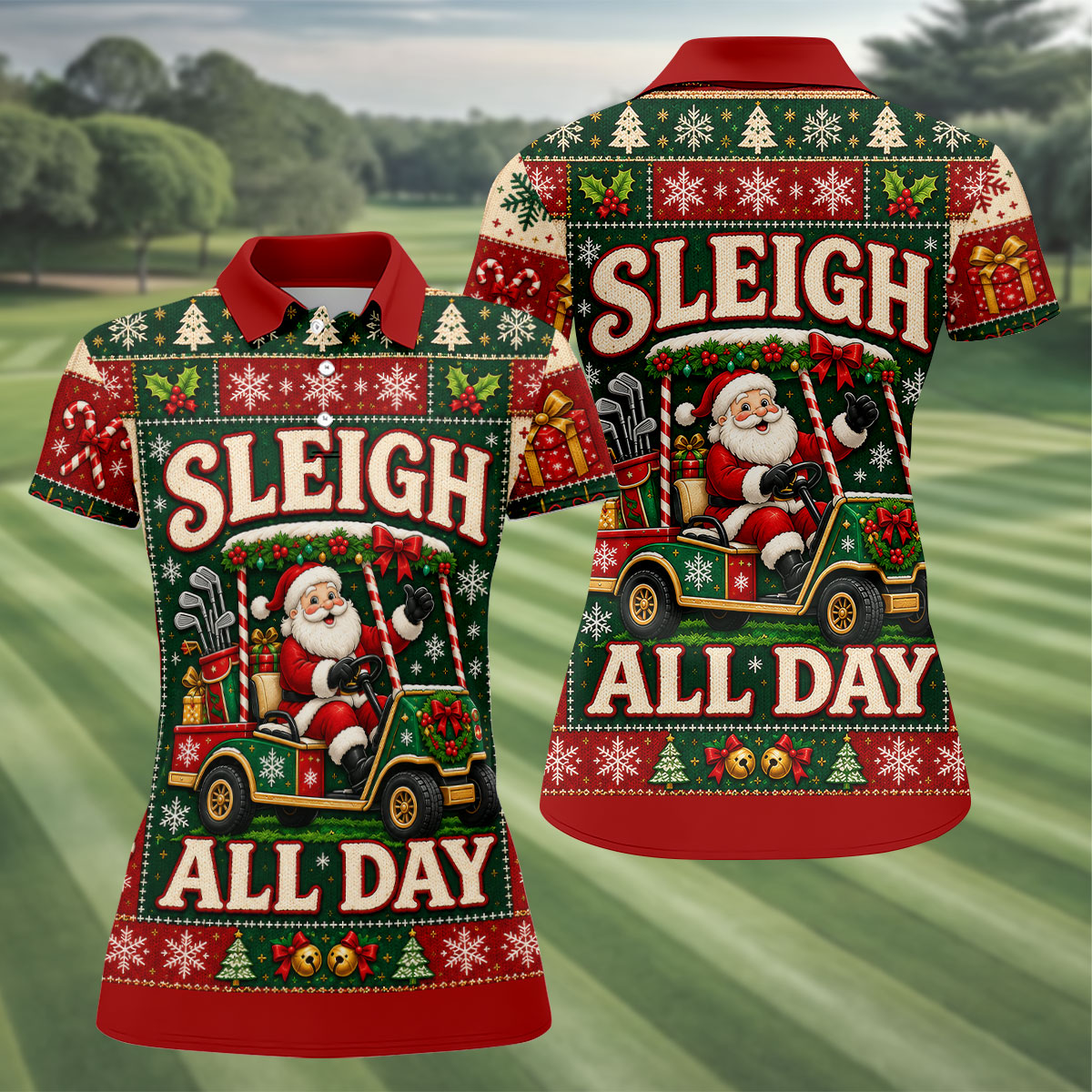 Sleigh All Day Santa Christmas Golf Shirt, Womens Golf Clothing, Golf Gifts For Women