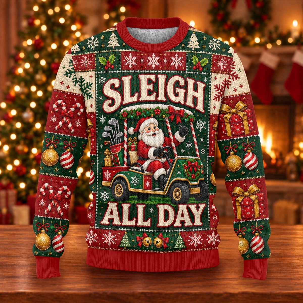 Sleigh All Day Santa Ugly Christmas Sweater, Christmas Gifts, Funny Christmas Outfit