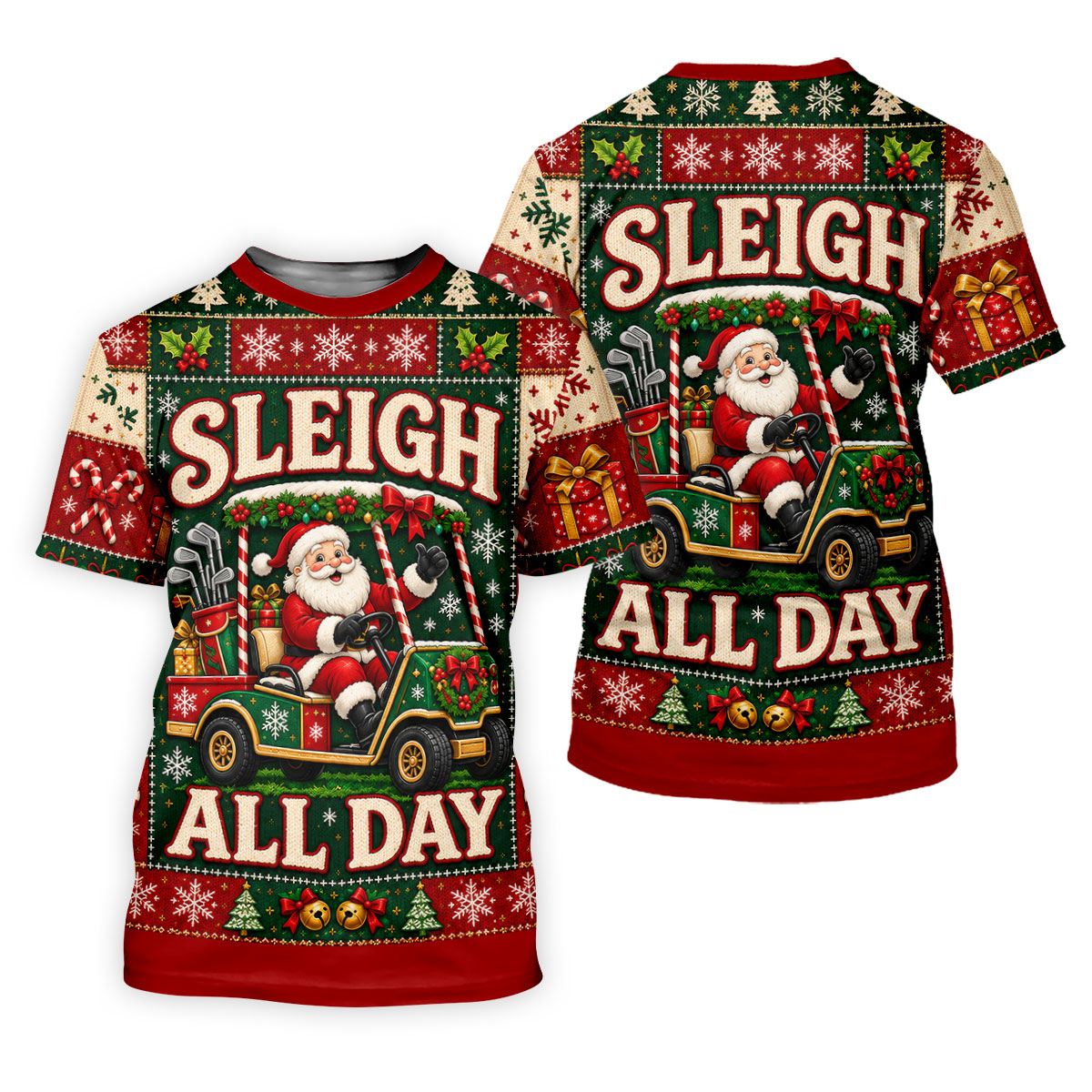 Sleigh All Day Santa Christmas Golf Shirt, Golf Gifts For Men, Funny Mens Golf Shirts
