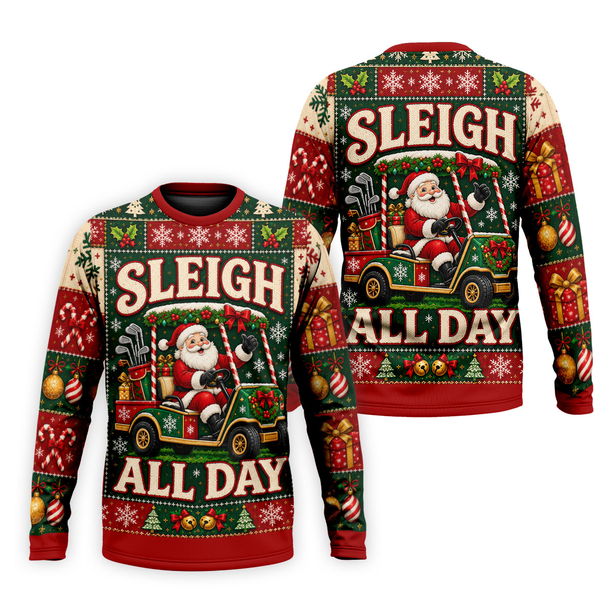 Sleigh All Day Santa Christmas Golf Shirt, Golf Gifts For Men, Funny Mens Golf Shirts