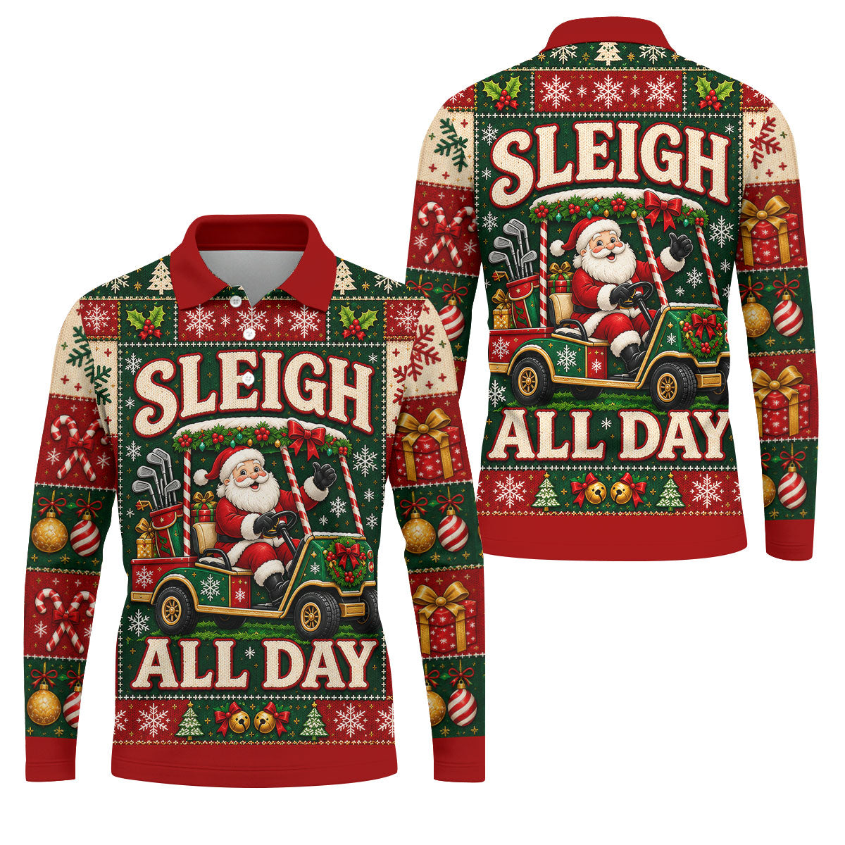 Sleigh All Day Santa Christmas Golf Shirt, Golf Gifts For Men, Funny Mens Golf Shirts