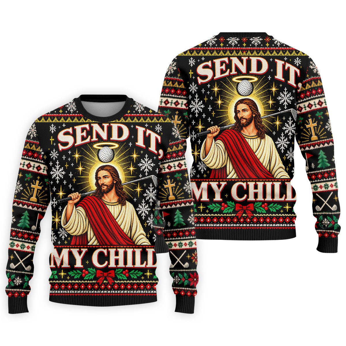 Send It My Child Jesus Christmas Golf Shirt, Mens Golf Polo, Mens Holiday Golf Shirts