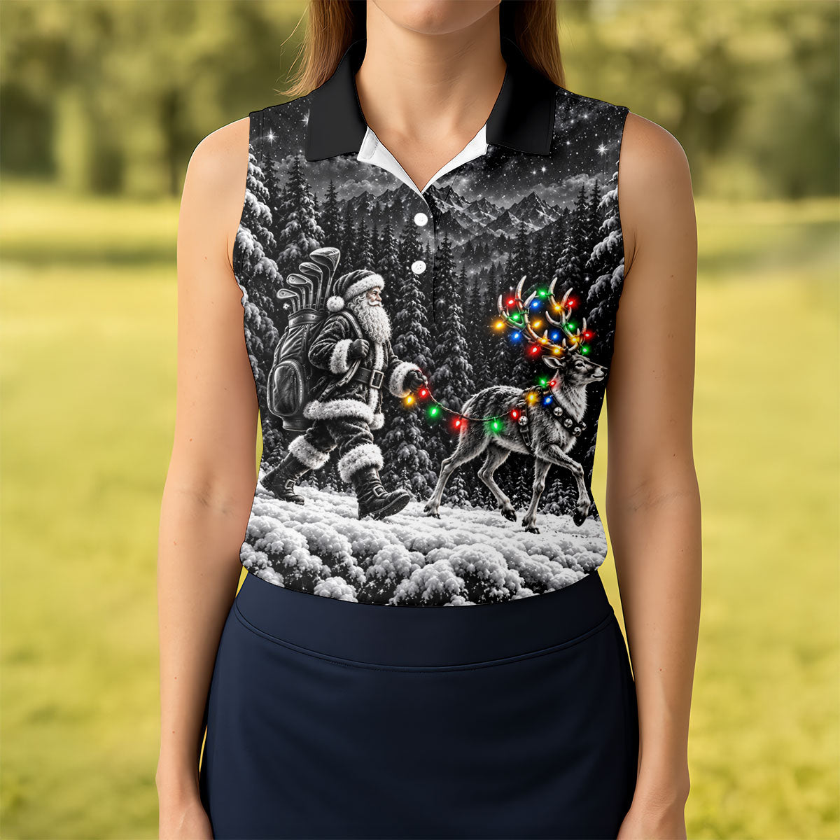 Santa Reindeer Lights Christmas Golf Shirt, Golf Gifts For Women, Womens Golf Shirts