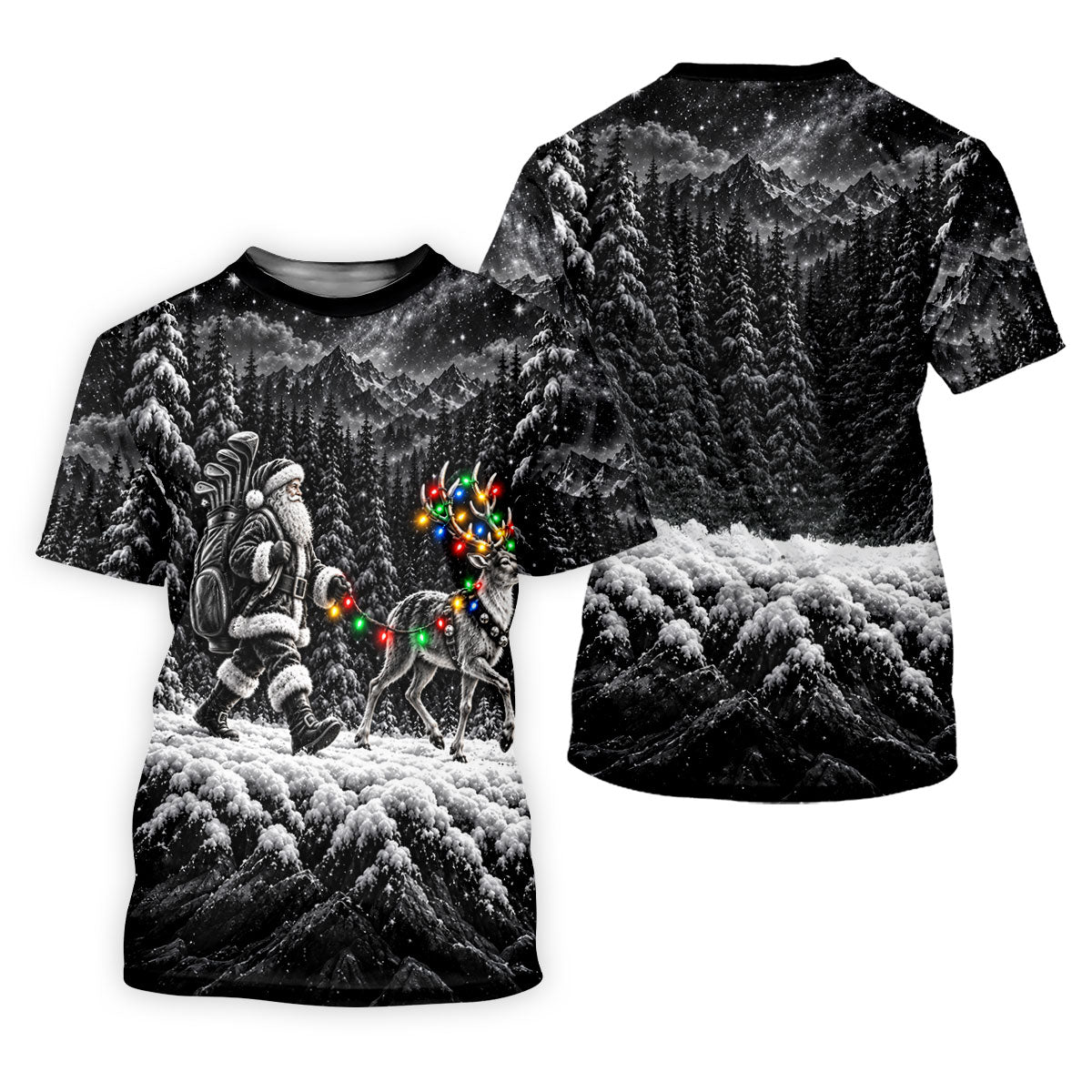 Santa Reindeer Lights Christmas Golf Shirt, Golf Polo For Men, Funny Mens Golf Shirts