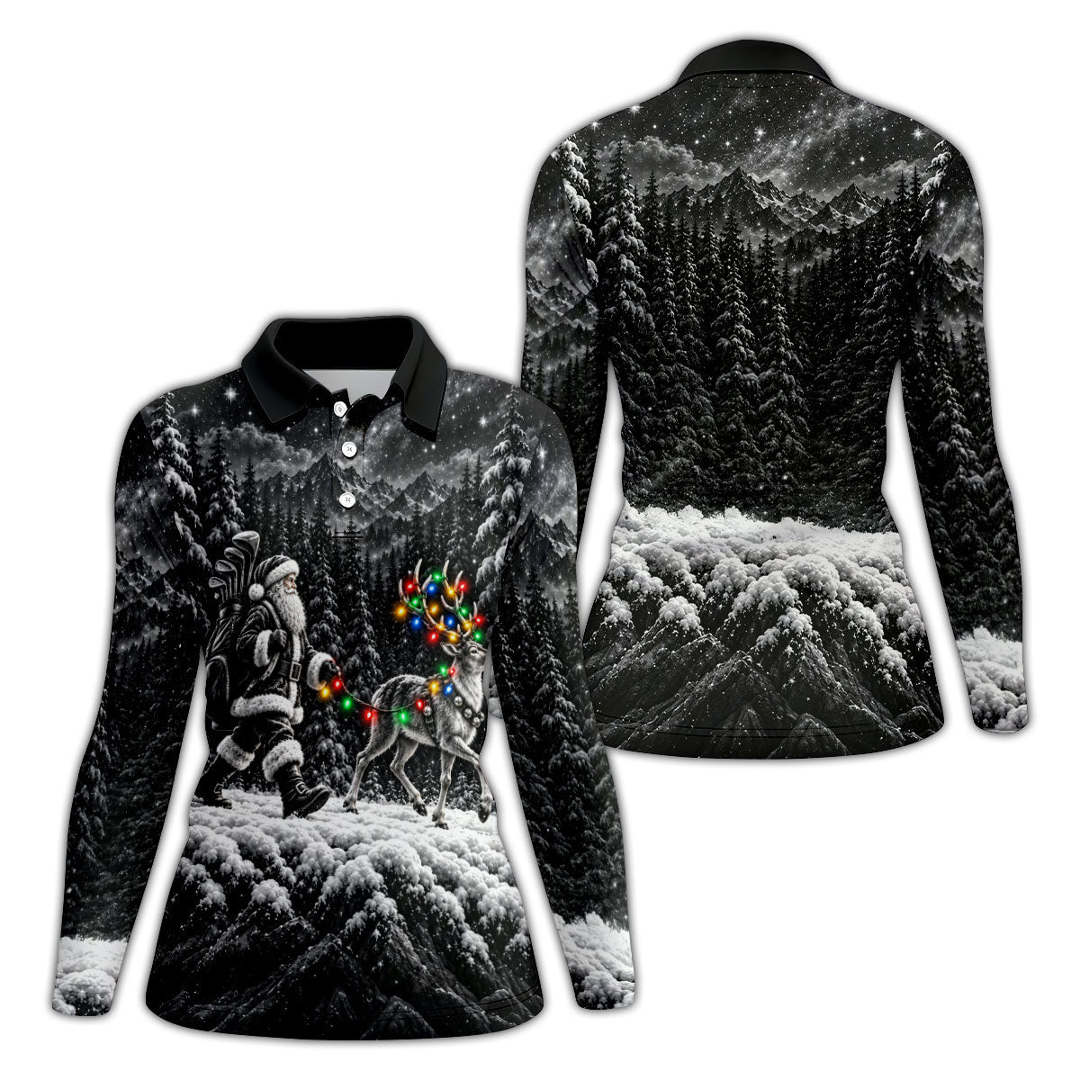 Santa Reindeer Lights Christmas Golf Shirt, Golf Gifts For Women, Womens Golf Shirts