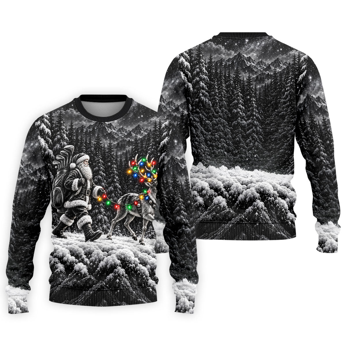 Santa Reindeer Lights Christmas Golf Shirt, Golf Polo For Men, Funny Mens Golf Shirts