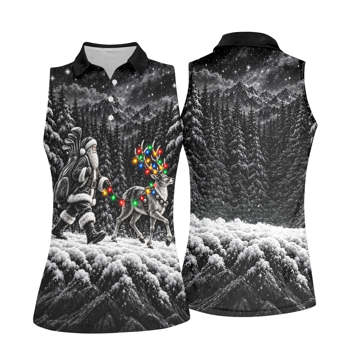 Santa Reindeer Lights Christmas Golf Shirt, Golf Gifts For Women, Womens Golf Shirts
