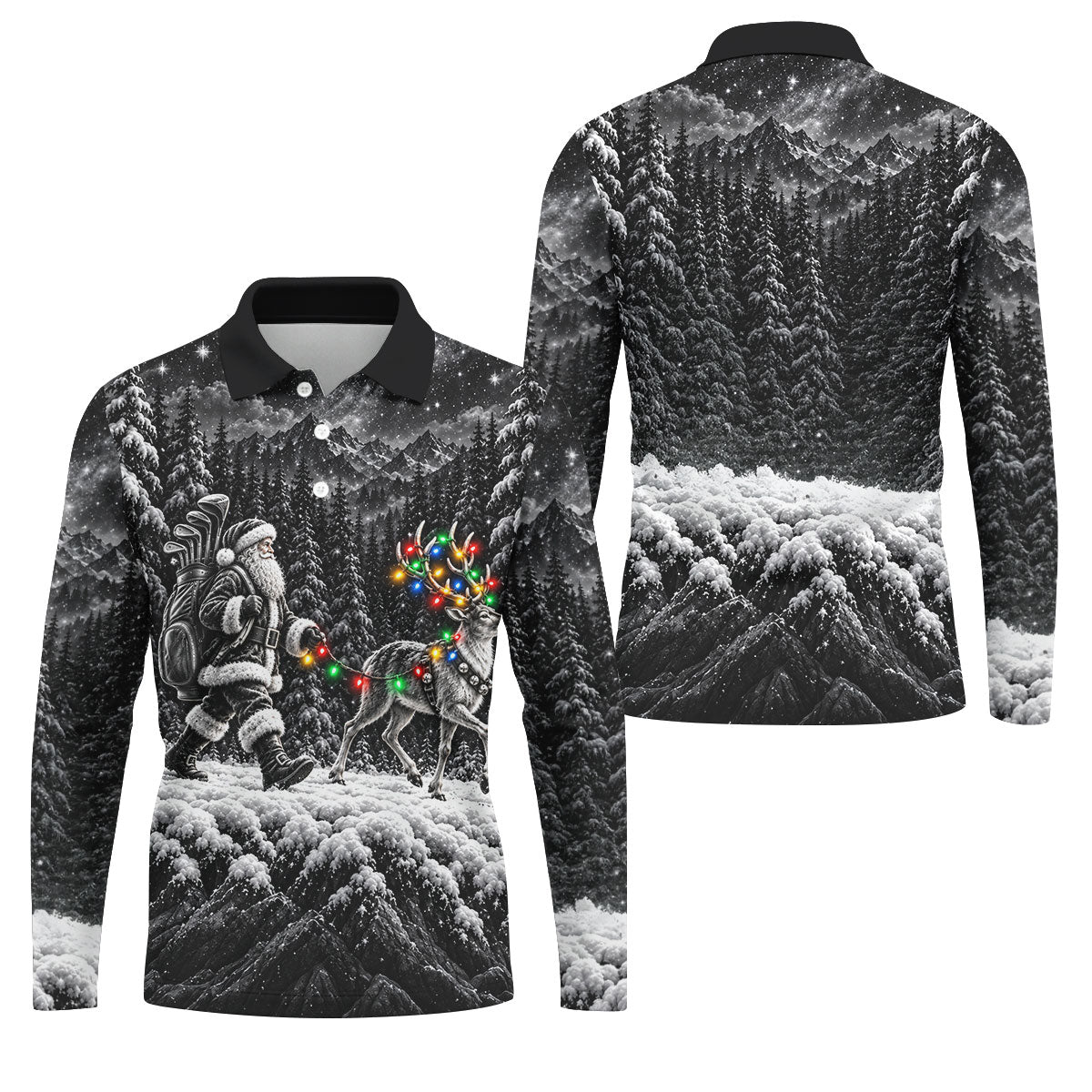 Santa Reindeer Lights Christmas Golf Shirt, Golf Polo For Men, Funny Mens Golf Shirts