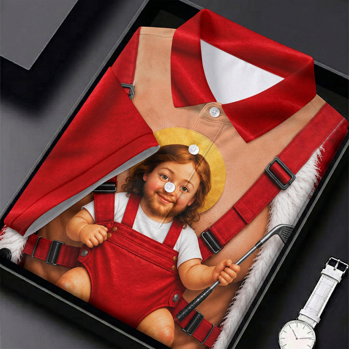 Santa Abs Baby Carrier Christmas Golf Shirt, Mens Golf Clothing, Golf Shirts For Men