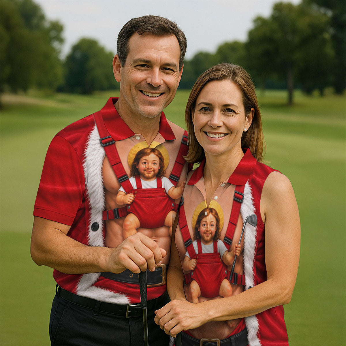 Santa Abs Baby Carrier Christmas Golf Shirt, Mens Golf Clothing, Golf Shirts For Men