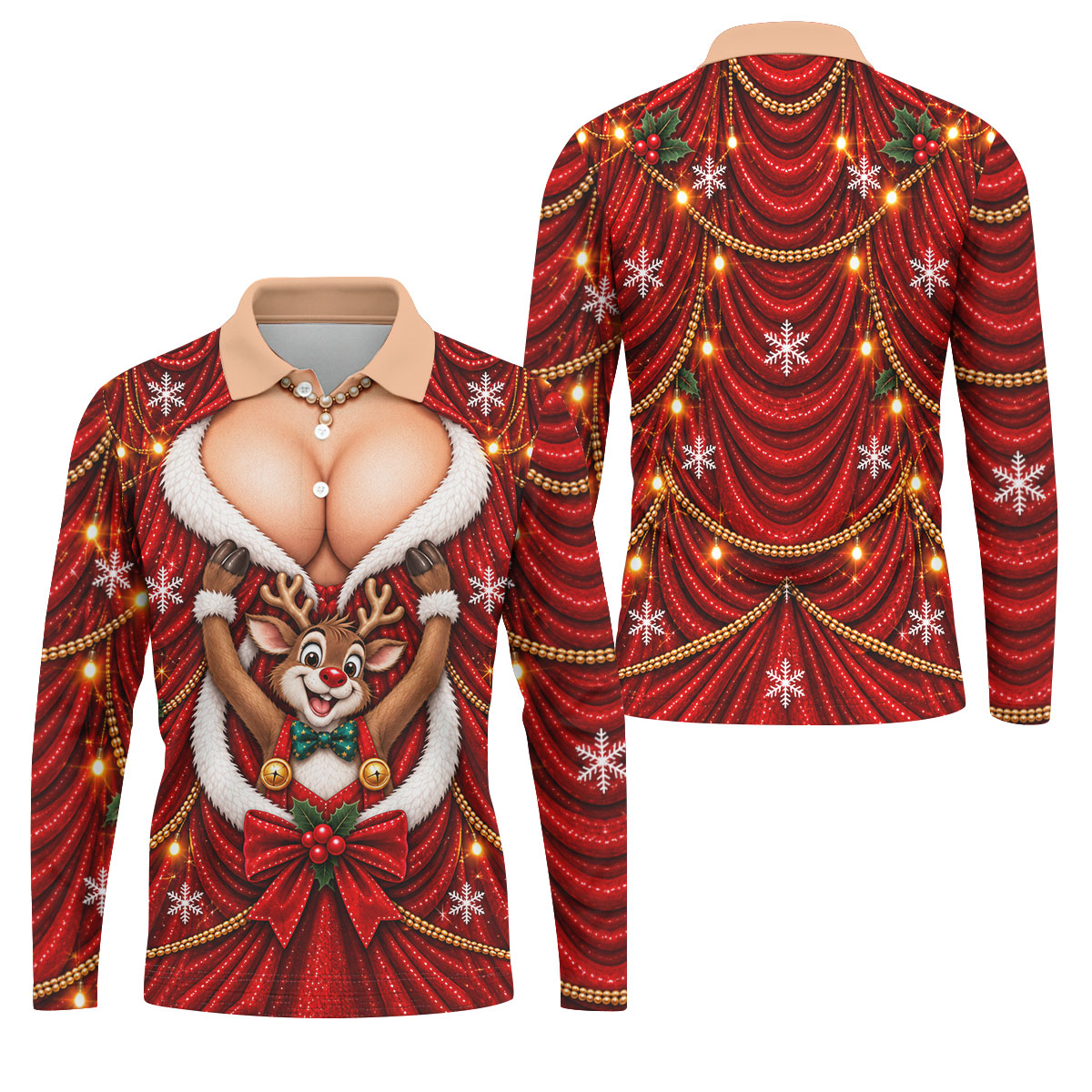 Busty Reindeer Santa Suit Christmas Golf Shirt, Mens Golf Polo, Golf Shirts For Men
