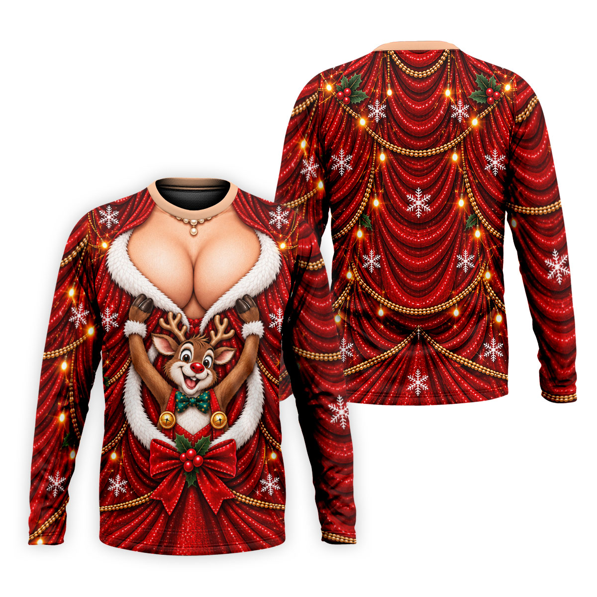 Busty Reindeer Santa Suit Christmas Golf Shirt, Mens Golf Polo, Golf Shirts For Men